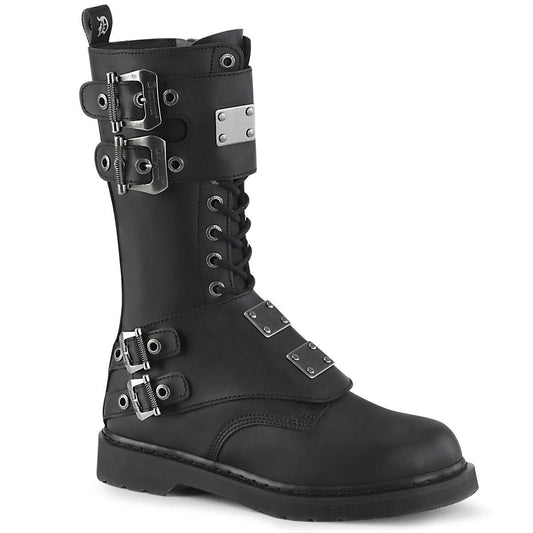 BOLT-345 Black Vegan Leather Mid-Calf Boot Demonia