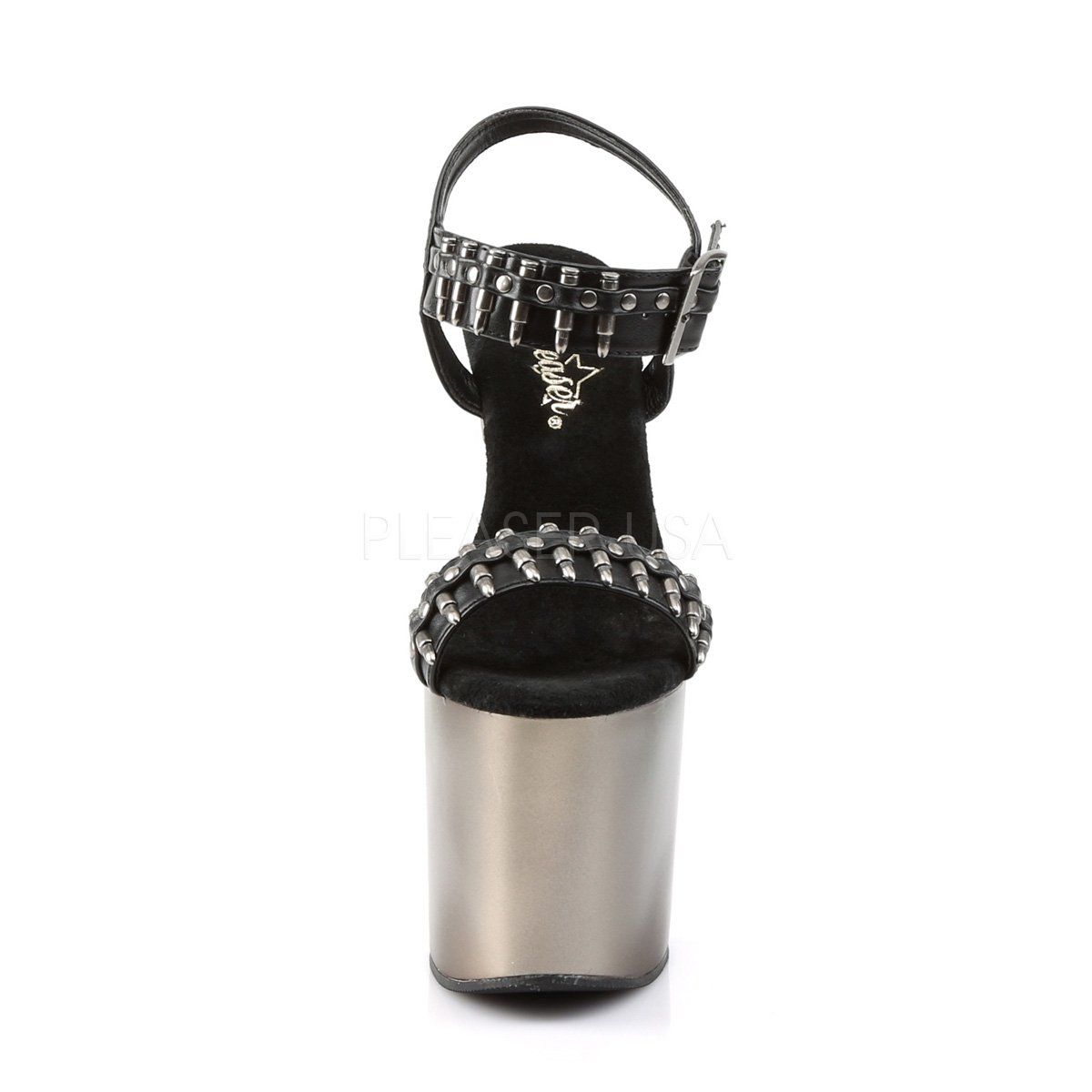 BONDGIRL-712 Black Faux Leather/Pewter Platform Sandal Pleaser
