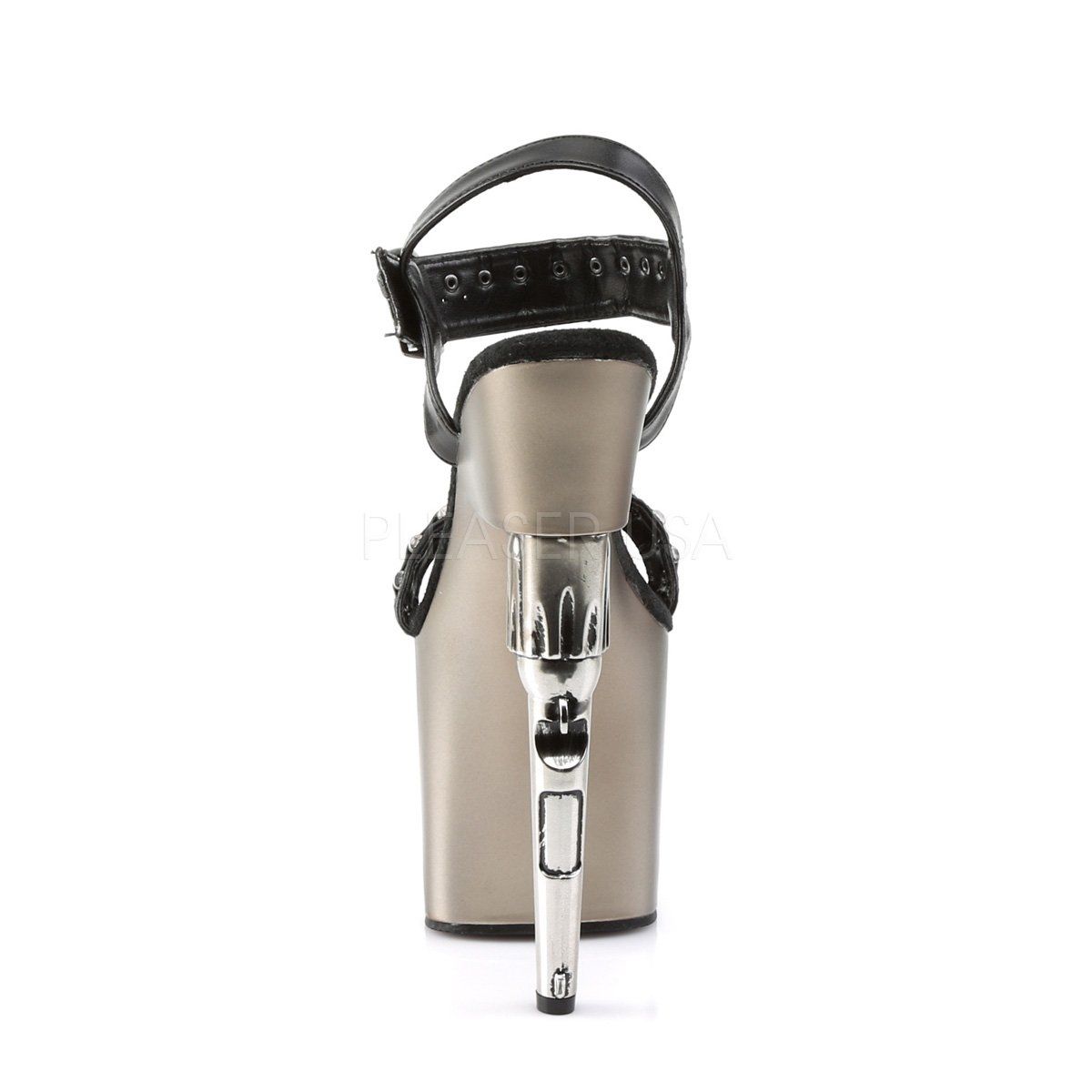 BONDGIRL-712 Black Faux Leather/Pewter Platform Sandal Pleaser