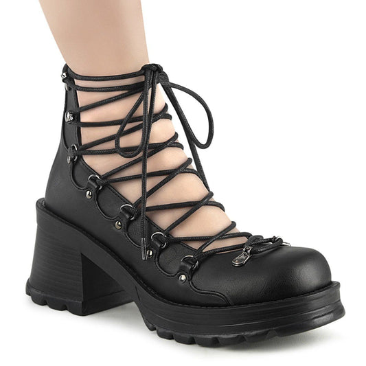 BRATTY-32 Black Vegan Leather Ankle Boot Demonia