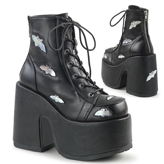 CAMEL-201 Black-Silver Hologram Vegan Ankle Boot Demonia