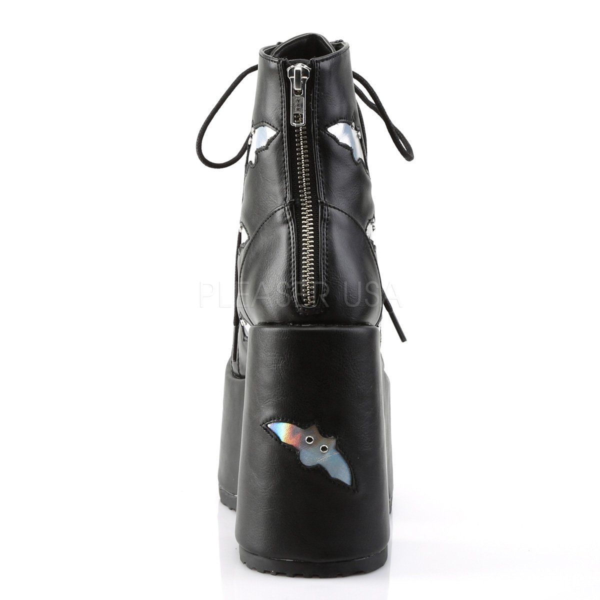 CAMEL-201 Black-Silver Hologram Vegan Ankle Boot Demonia