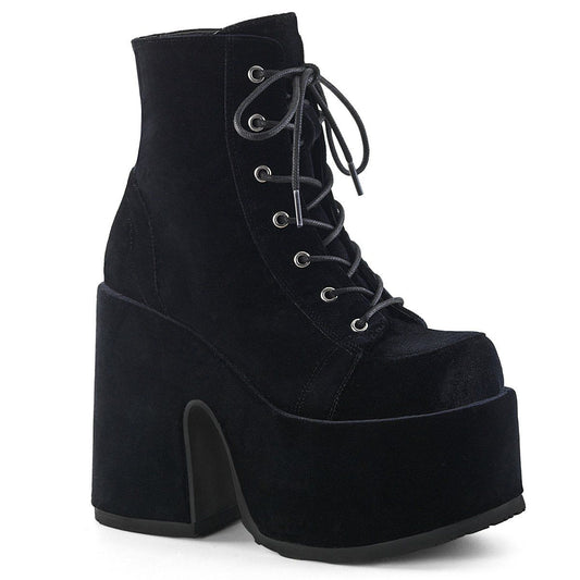 CAMEL-203 Black Velvet Ankle Boot Demonia