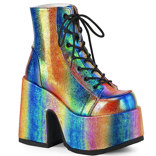 CAMEL-203 Rainbow Iridescent Vegan Leather Ankle Boot Demonia