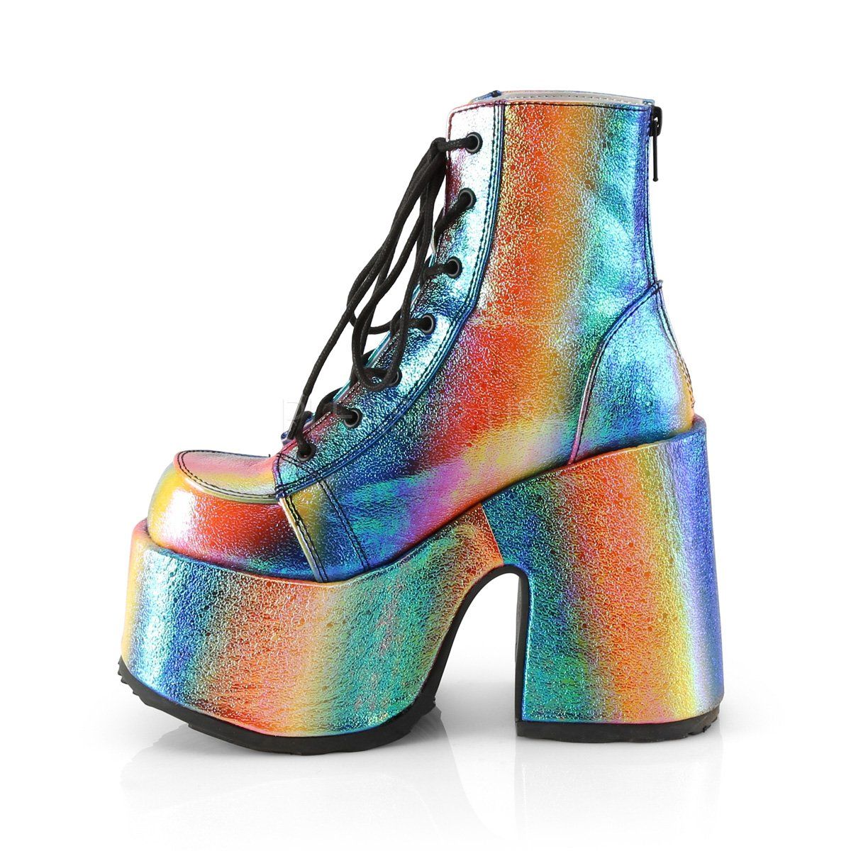 CAMEL-203 Rainbow Iridescent Vegan Leather Ankle Boot Demonia