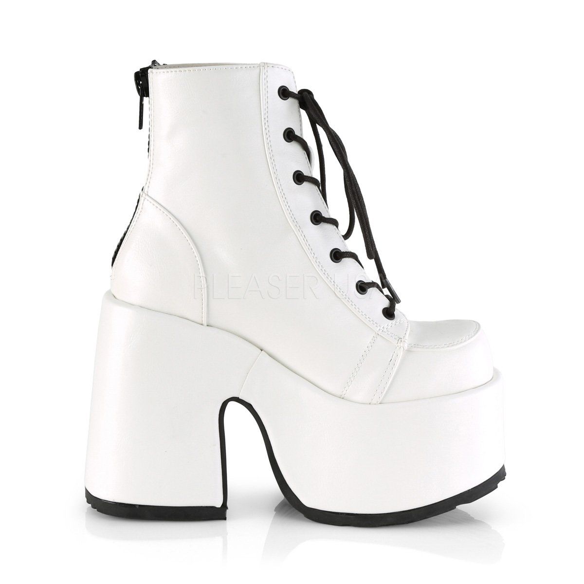 CAMEL-203 White Vegan Leather Ankle Boot Demonia