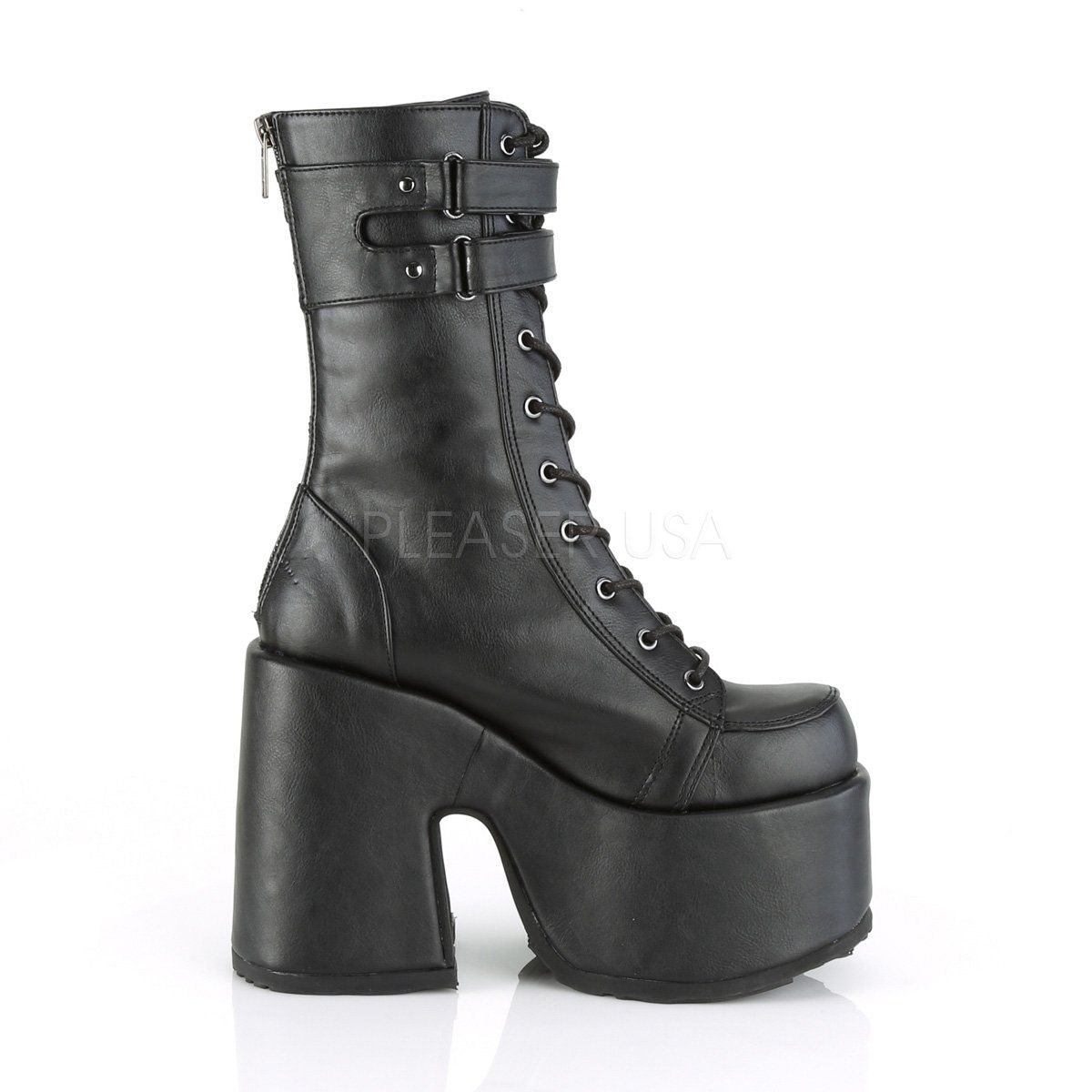 CAMEL-250 Black Vegan Leather Mid-Calf Boot Demonia