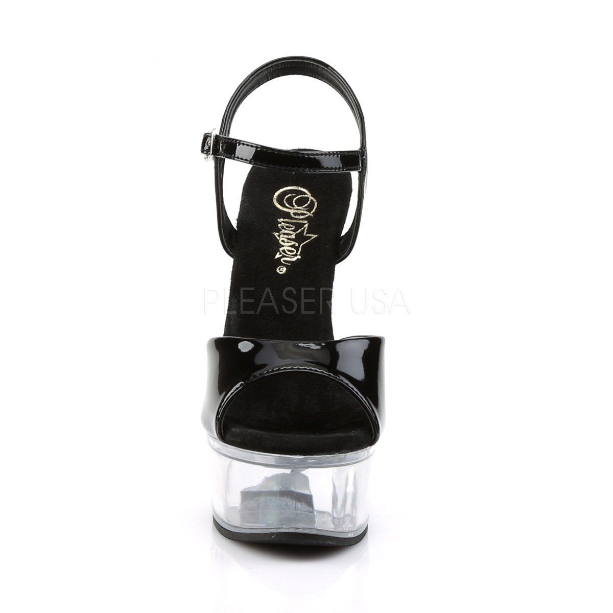 CAPTIVA-609 Black Patent/Clear Platform Sandal Pleaser
