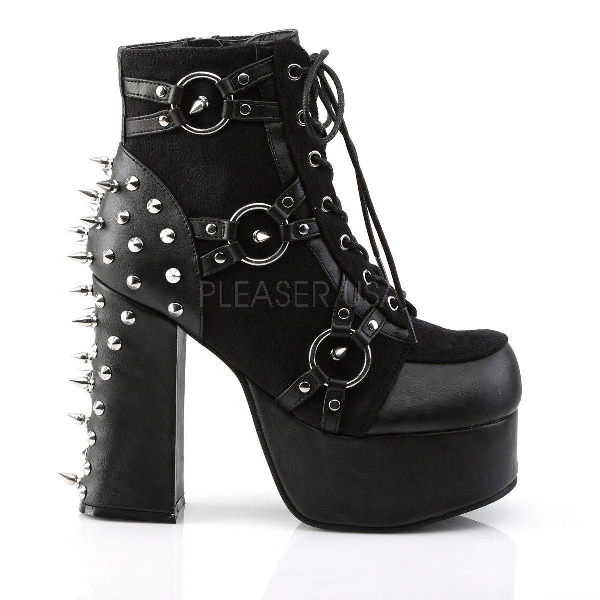 CHARADE-100 Black Vegan Leather-Suede Ankle Boot Demonia