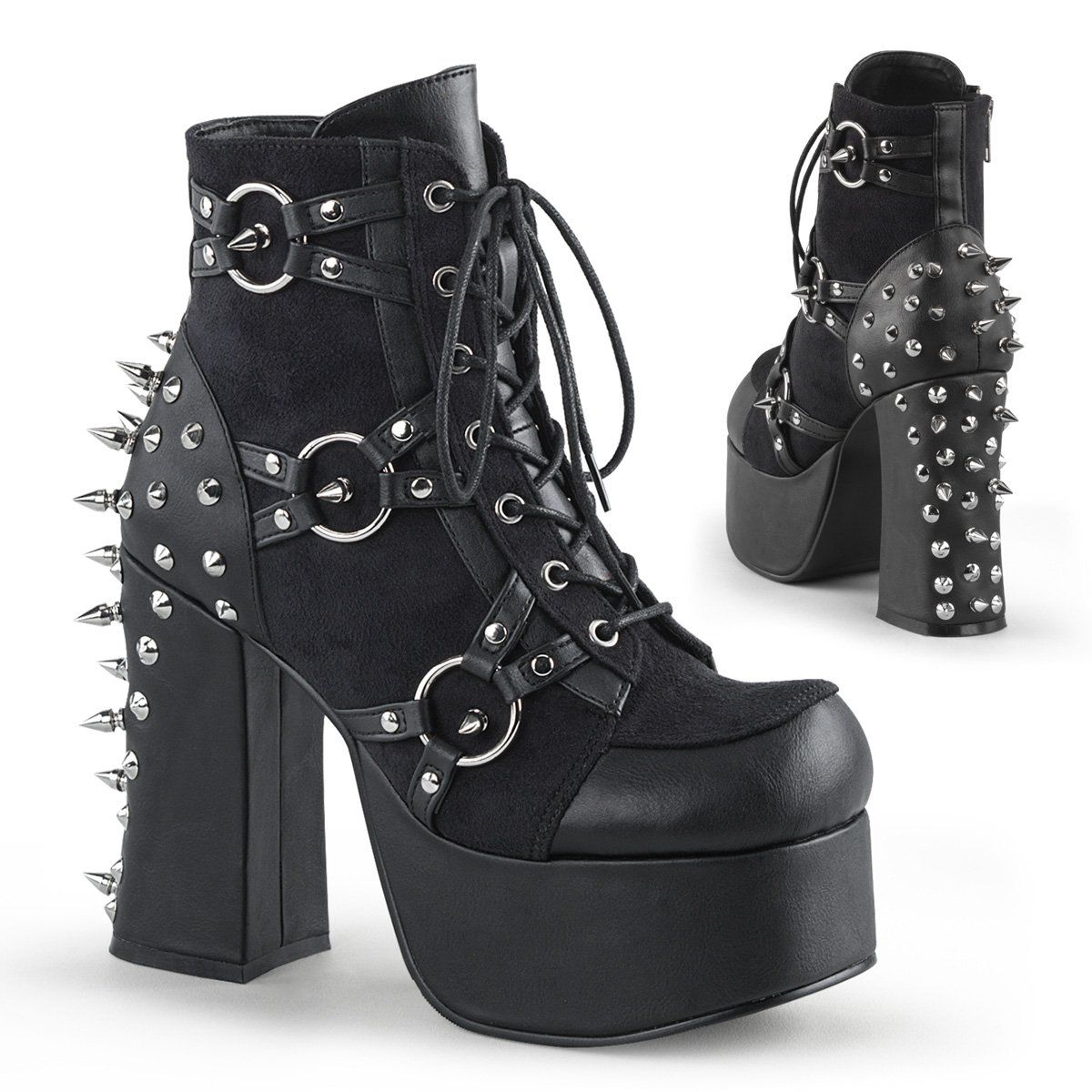 CHARADE-100 Black Vegan Leather-Suede Ankle Boot Demonia