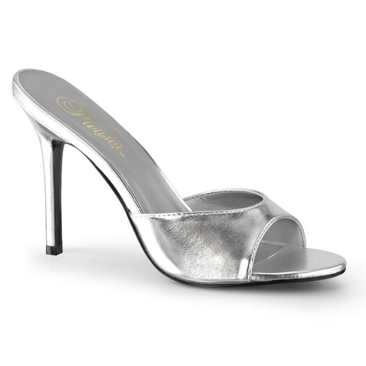 CLASSIQUE-01 Silver Metallic Pu Slide Pleaser