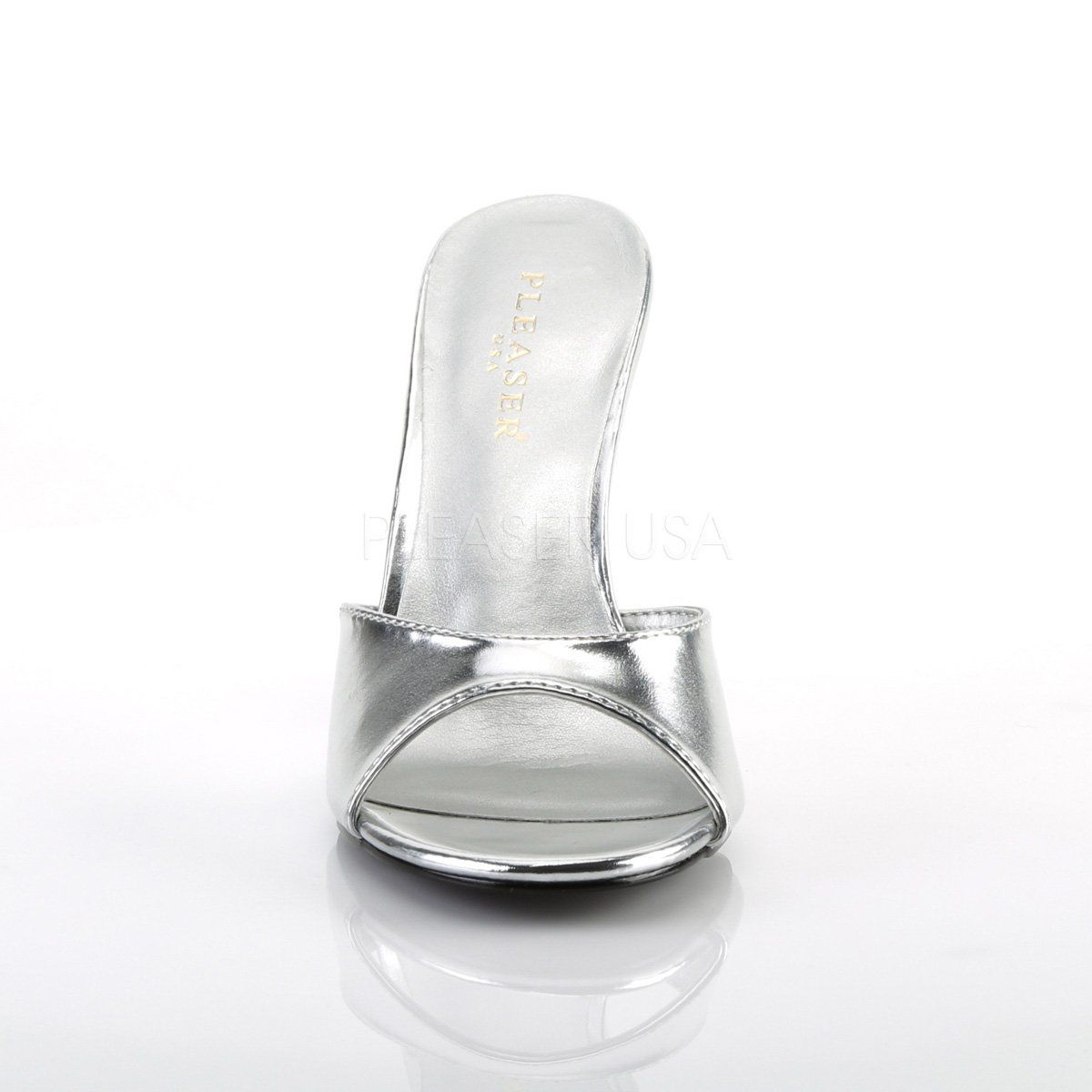 CLASSIQUE-01 Silver Metallic Pu Slide Pleaser