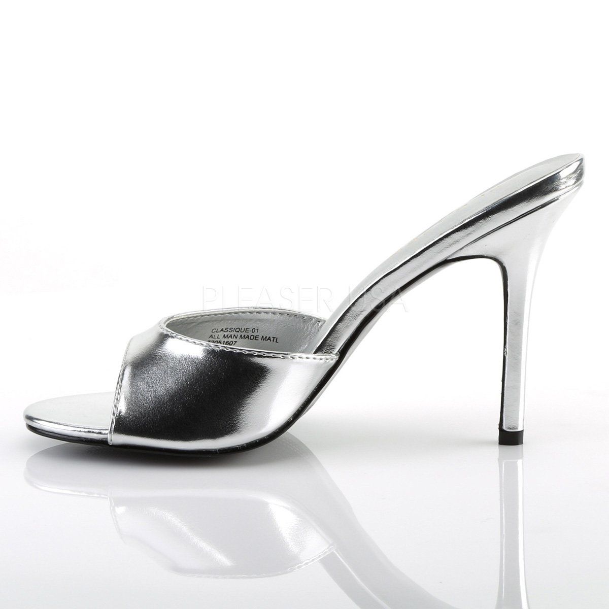 CLASSIQUE-01 Silver Metallic Pu Slide Pleaser
