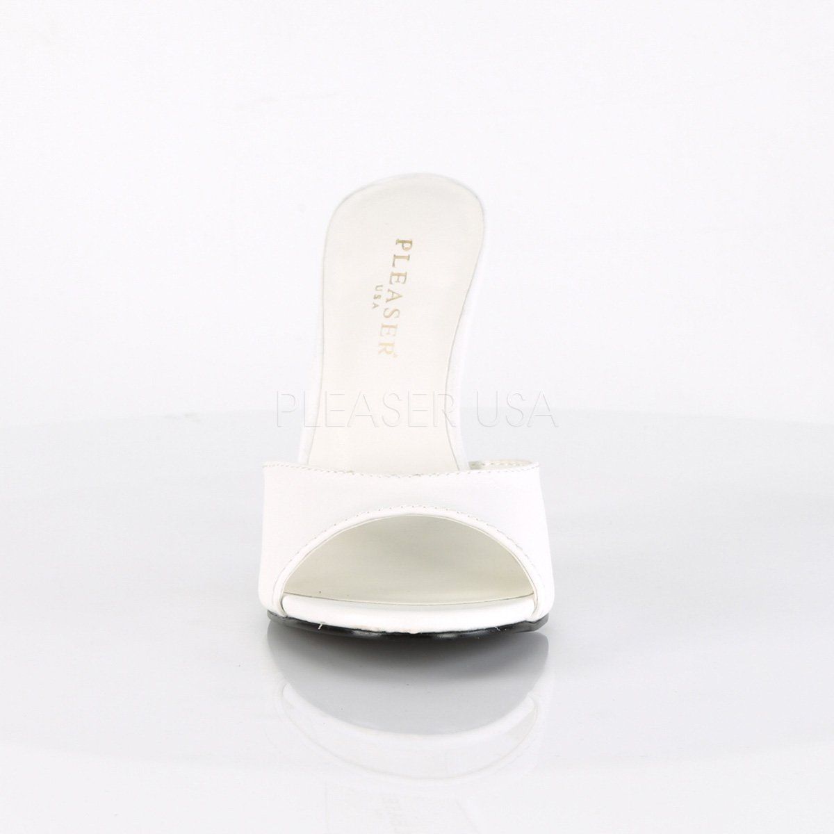 CLASSIQUE-01 White Kid Pu Slide Pleaser