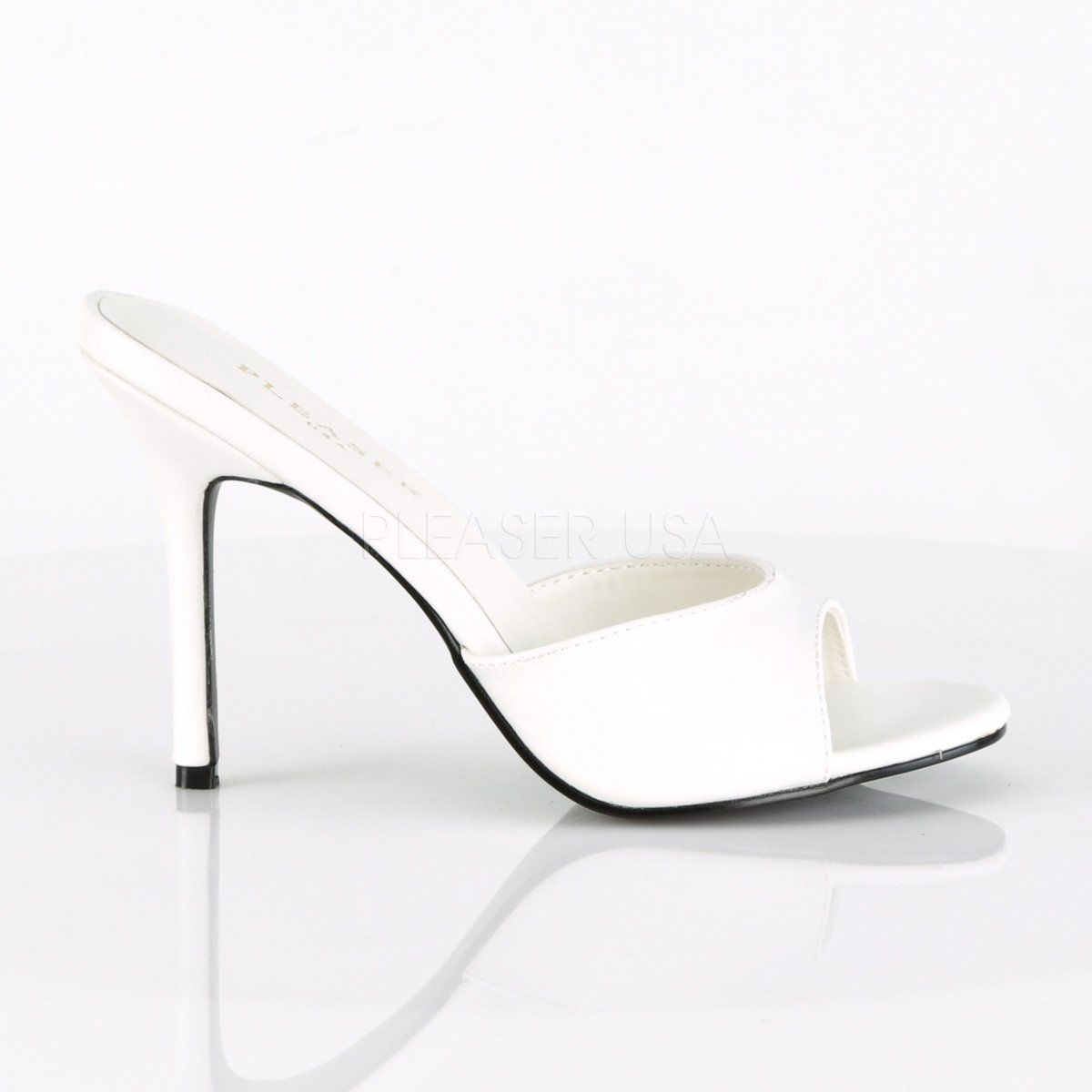 CLASSIQUE-01 White Kid Pu Slide Pleaser