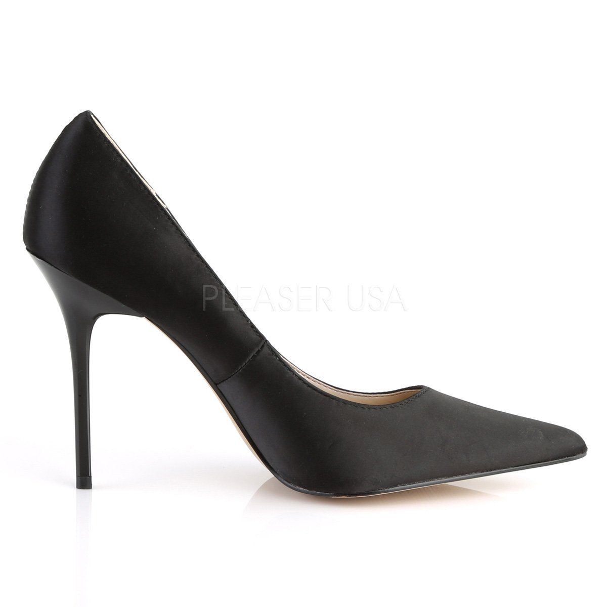 CLASSIQUE-20 Black Satin Pump Pleaser