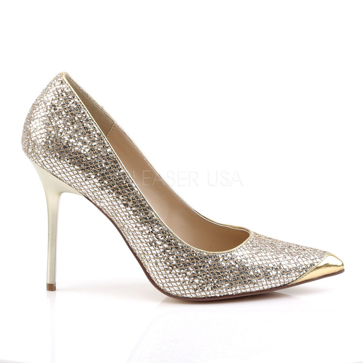 CLASSIQUE-20 Gold Glittery Fabric Pump Pleaser