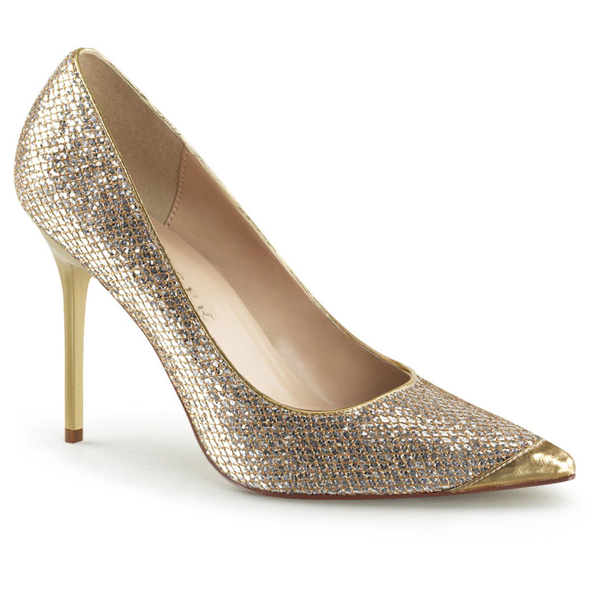 CLASSIQUE-20 Gold Glittery Fabric Pump Pleaser