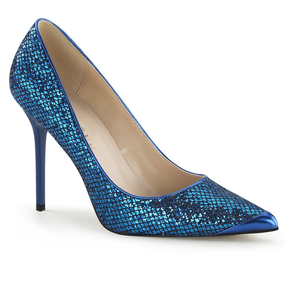 CLASSIQUE-20 Navy Blue Glittery Fabric Pump Pleaser