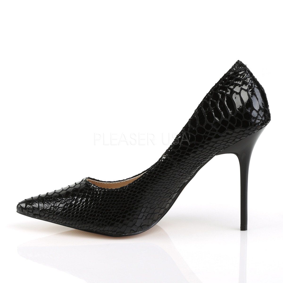 CLASSIQUE-20SP Black Snake-Print Leather Pump Pleaser