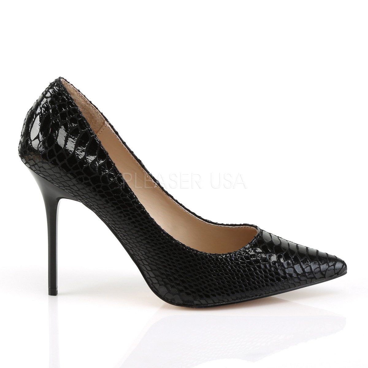 CLASSIQUE-20SP Black Snake-Print Leather Pump Pleaser