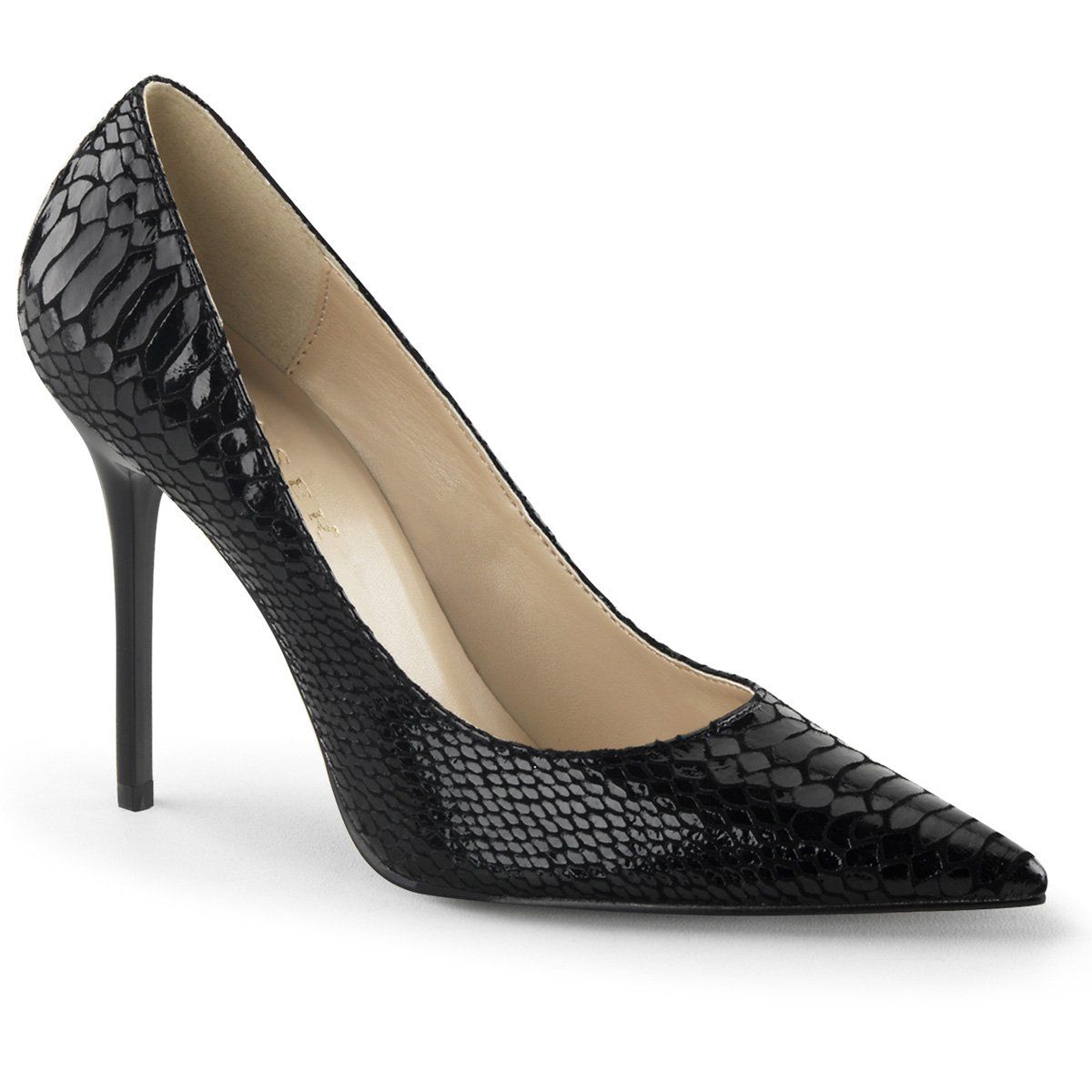 CLASSIQUE-20SP Black Snake-Print Leather Pump Pleaser