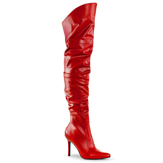 CLASSIQUE-3011 Red Faux Leather Thigh Boot Pleaser