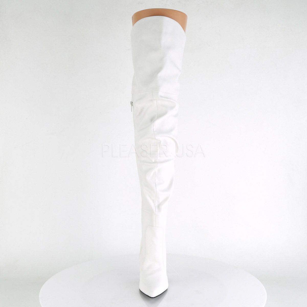 CLASSIQUE-3011 White Faux Leather Thigh Boot Pleaser