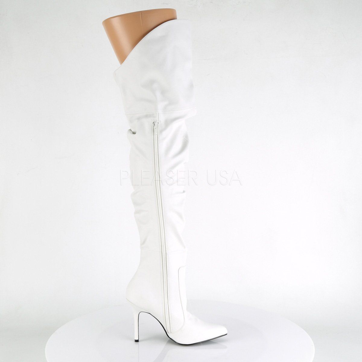 CLASSIQUE-3011 White Faux Leather Thigh Boot Pleaser