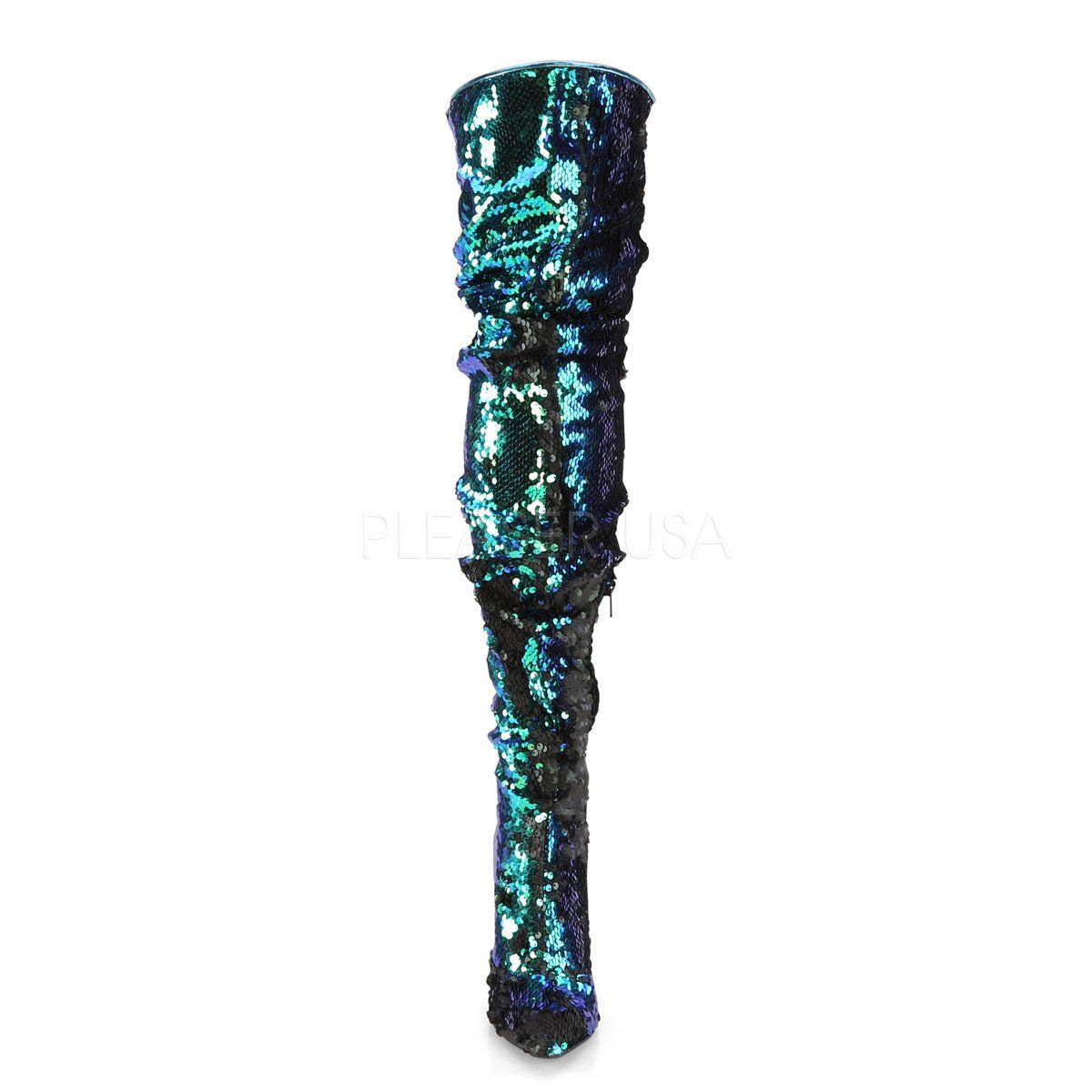 COURTLY-3011 Green Iridescent Sequins Thigh Boot Pleaser
