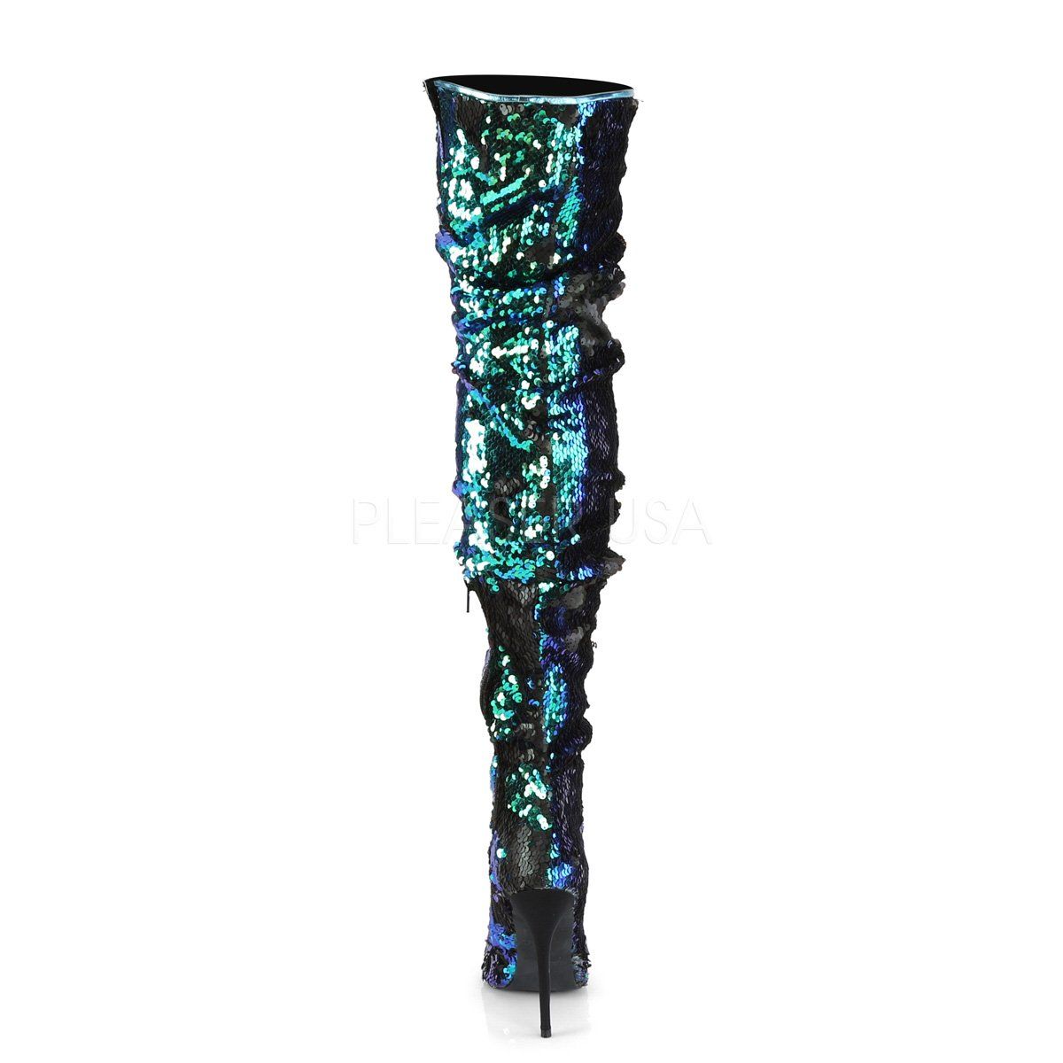 COURTLY-3011 Green Iridescent Sequins Thigh Boot Pleaser