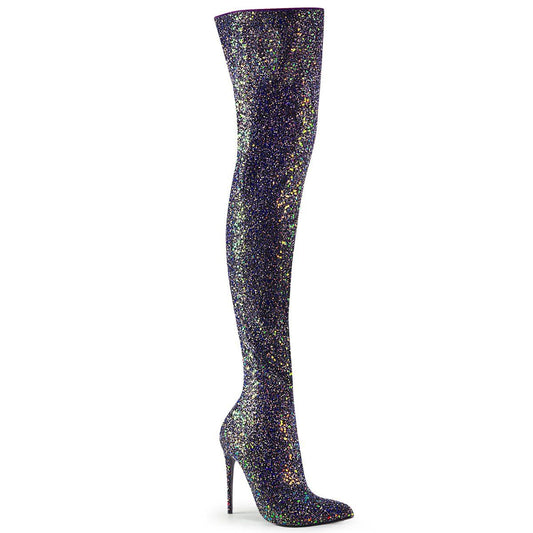 COURTLY-3015 Black Multi Glitter Thigh Boot Pleaser