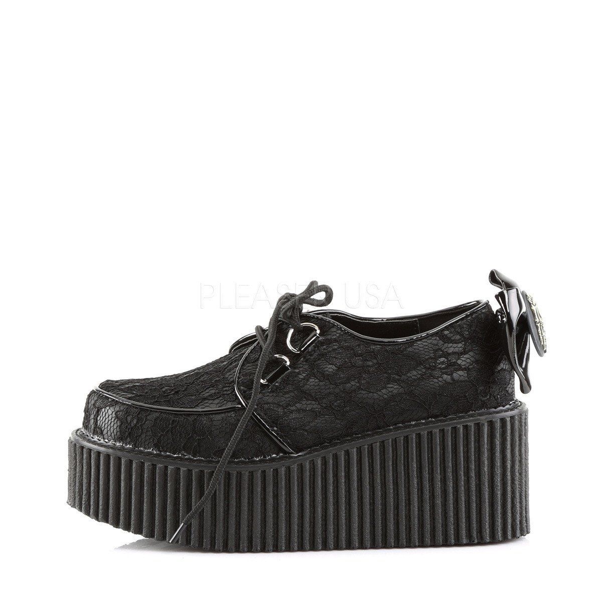 CREEPER-212 Black Vegan Leather-Lace Creeper Demonia