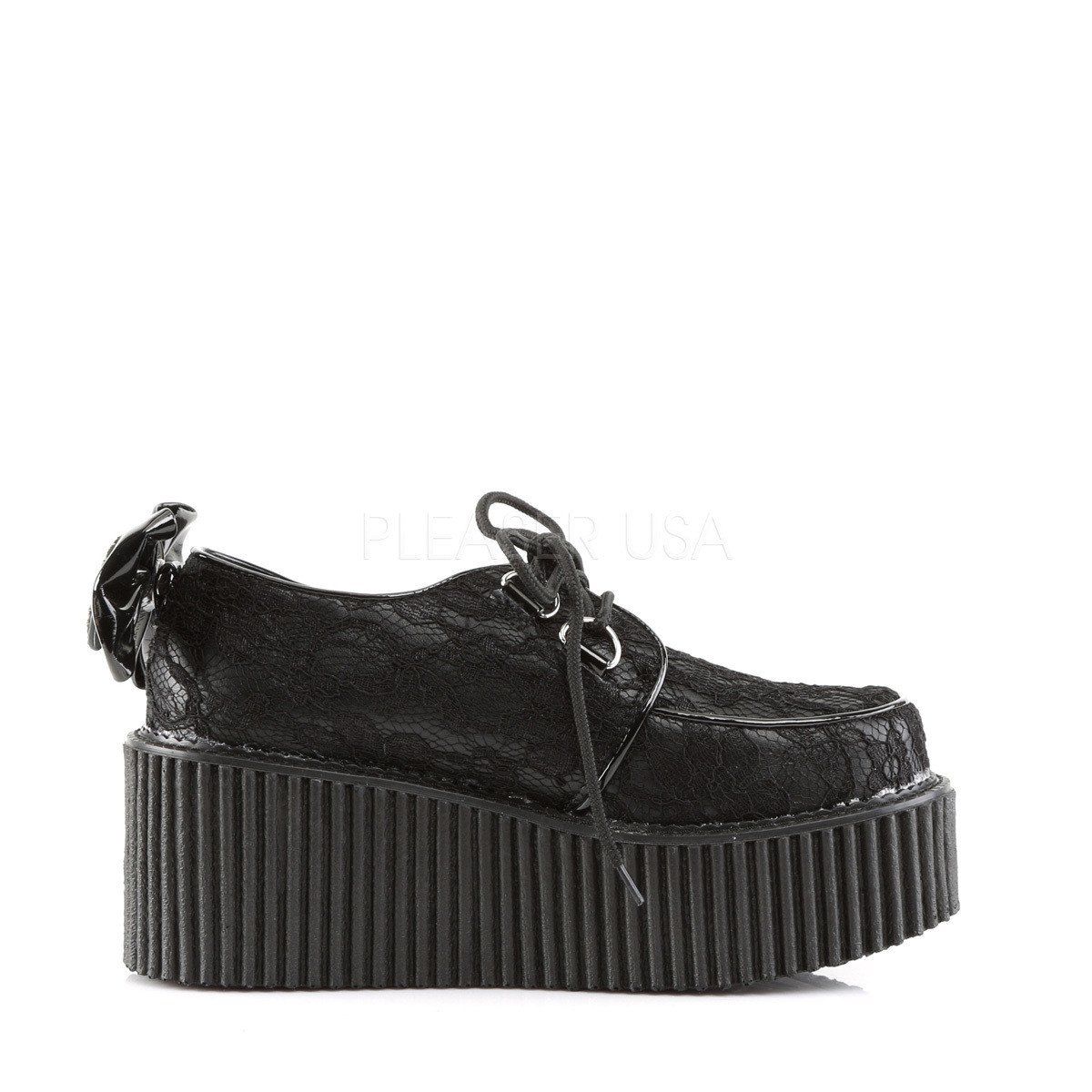 CREEPER-212 Black Vegan Leather-Lace Creeper Demonia
