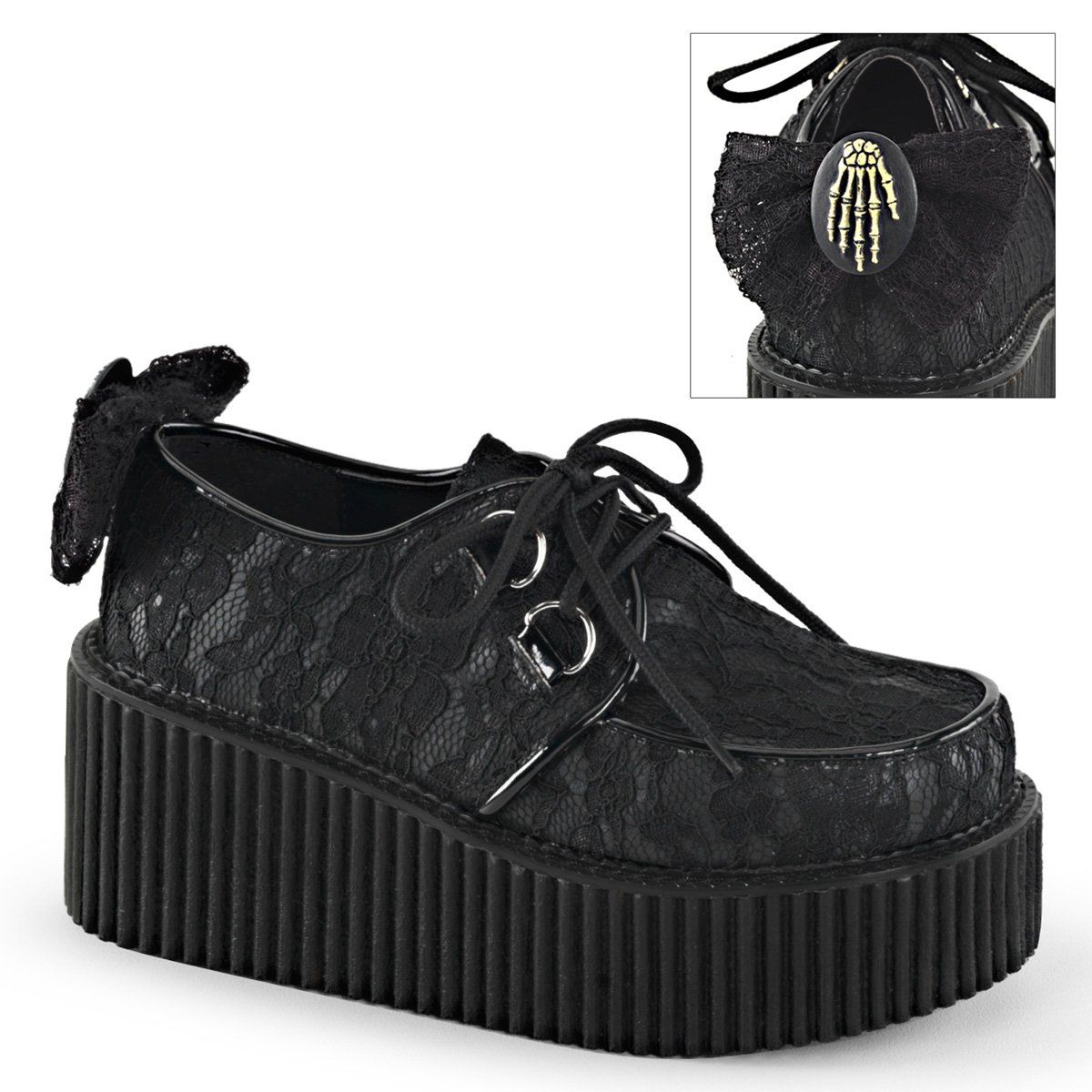 CREEPER-212 Black Vegan Leather-Lace Creeper Demonia