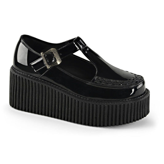 CREEPER-214 Black Patent Creeper Demonia