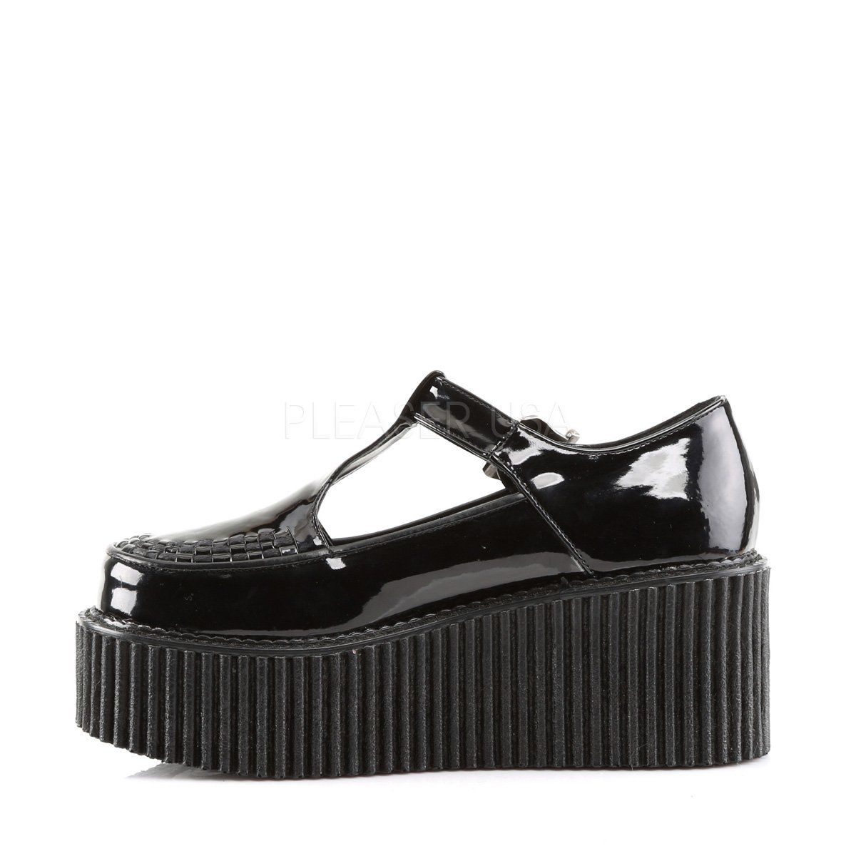 CREEPER-214 Black Patent Creeper Demonia