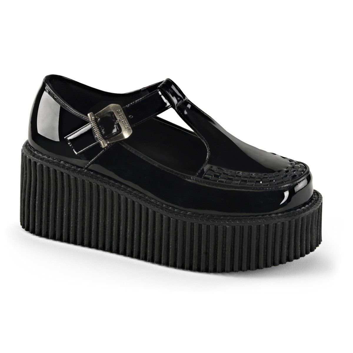 CREEPER-214 Black Patent Creeper Demonia