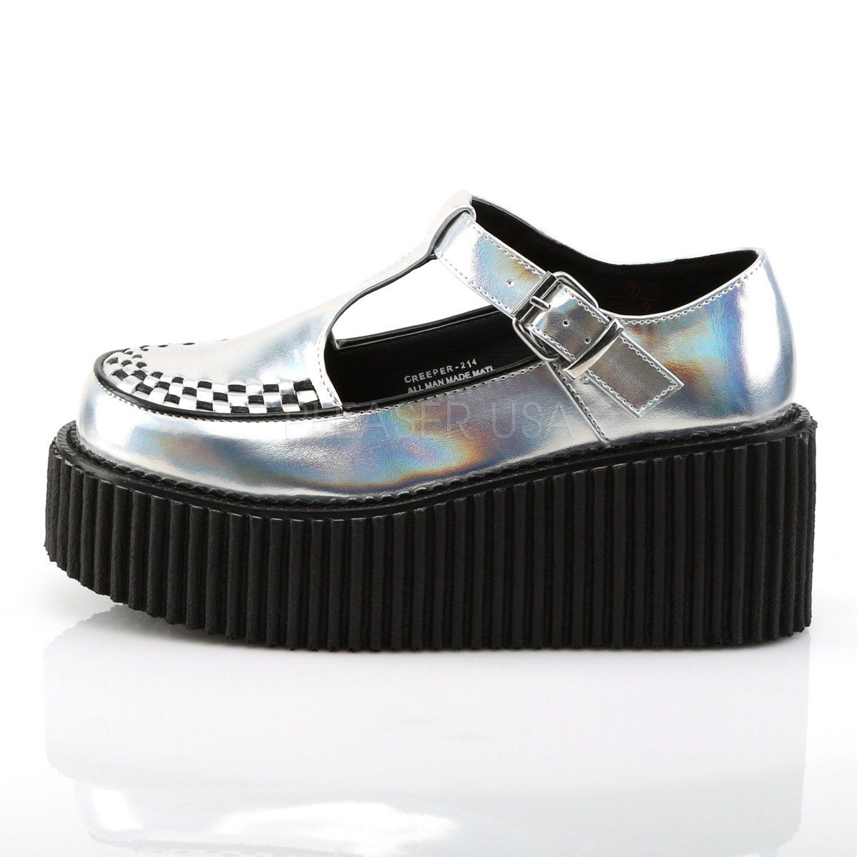 CREEPER-214 Silver Hologram-Black Vegan Creeper Demonia