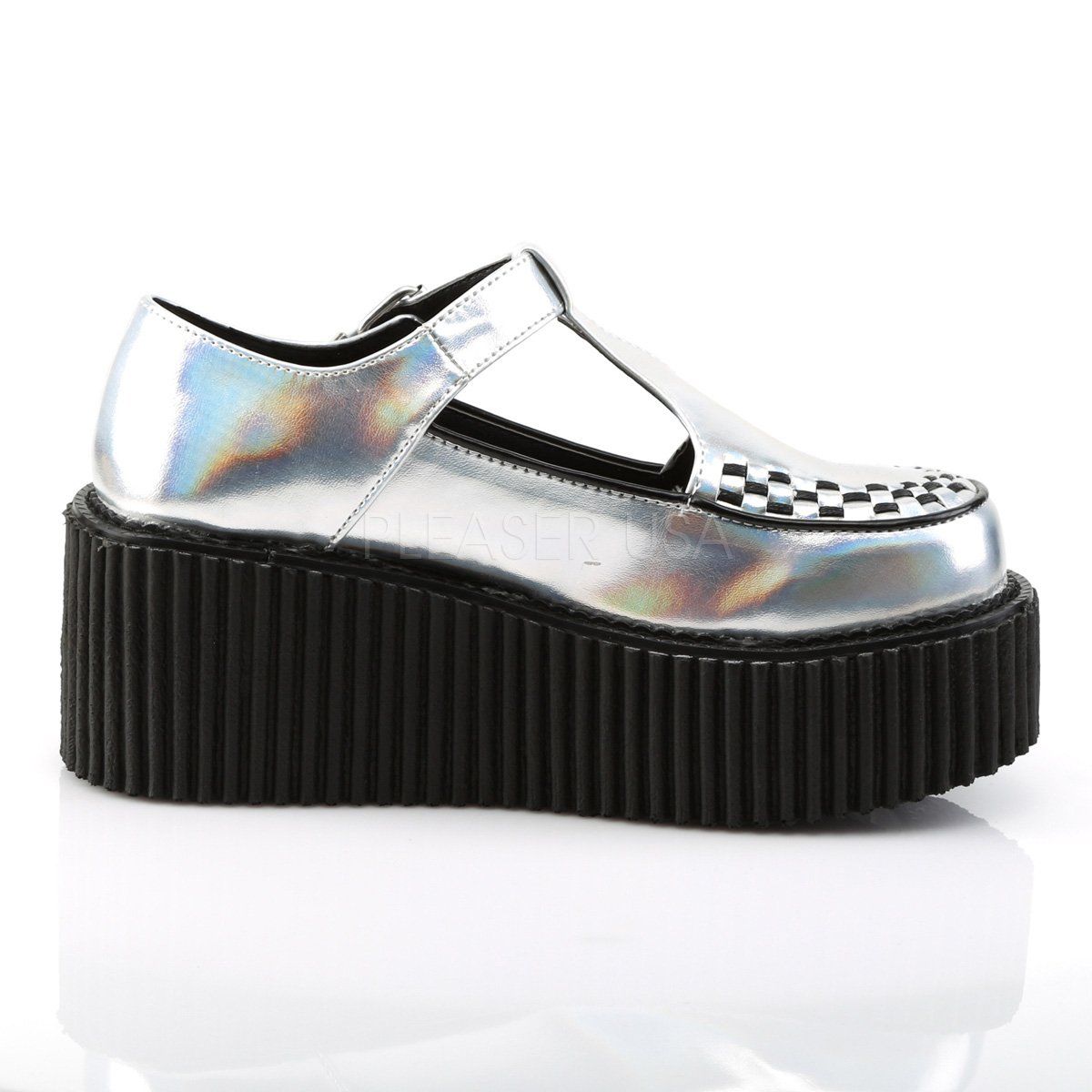 CREEPER-214 Silver Hologram-Black Vegan Creeper Demonia
