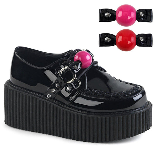 CREEPER-222 Black Patent Creeper Demonia