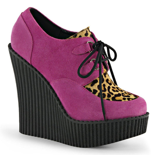 CREEPER-304 Hot Pink Suede-Leatheropard Print Creeper Demonia