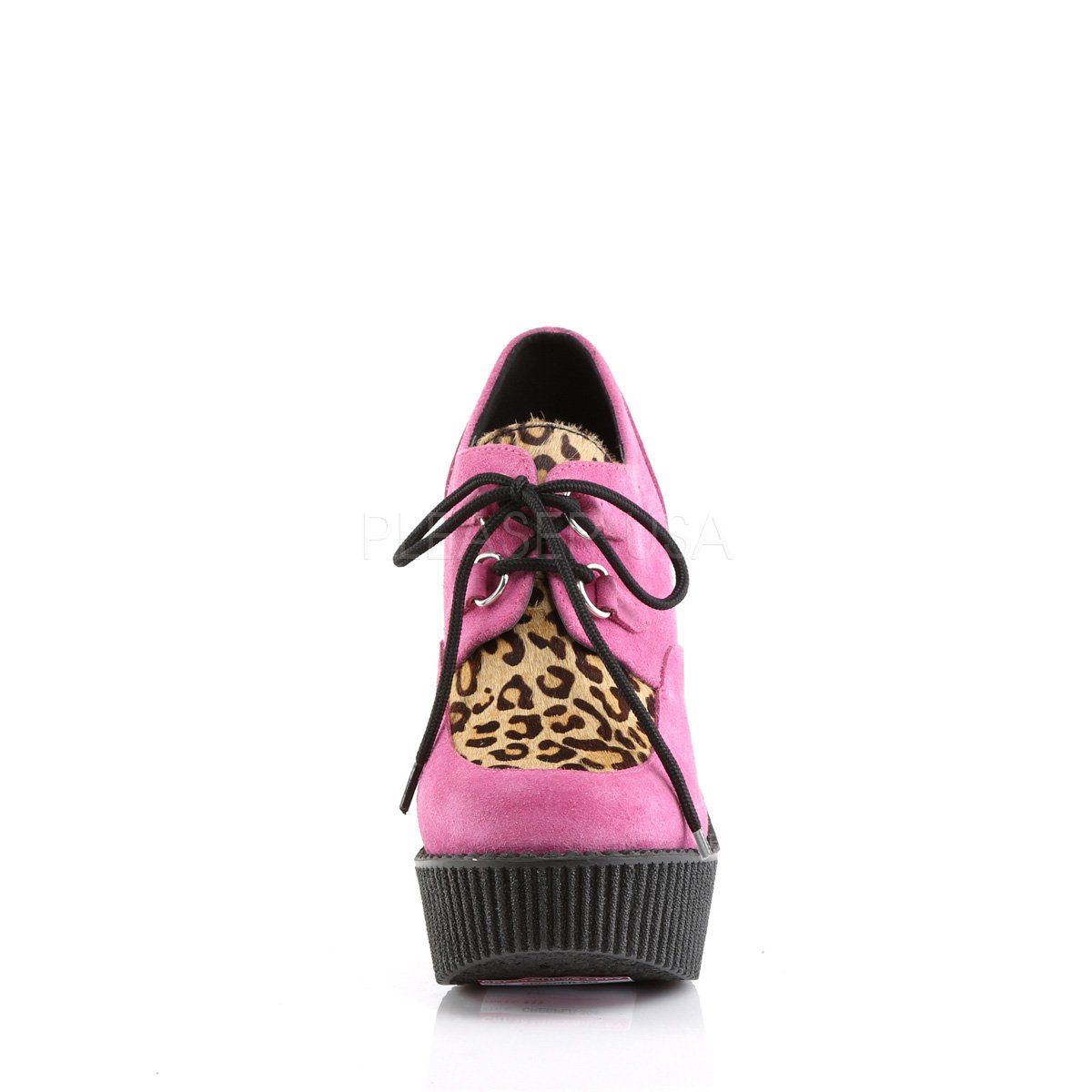 CREEPER-304 Hot Pink Suede-Leatheropard Print Creeper Demonia