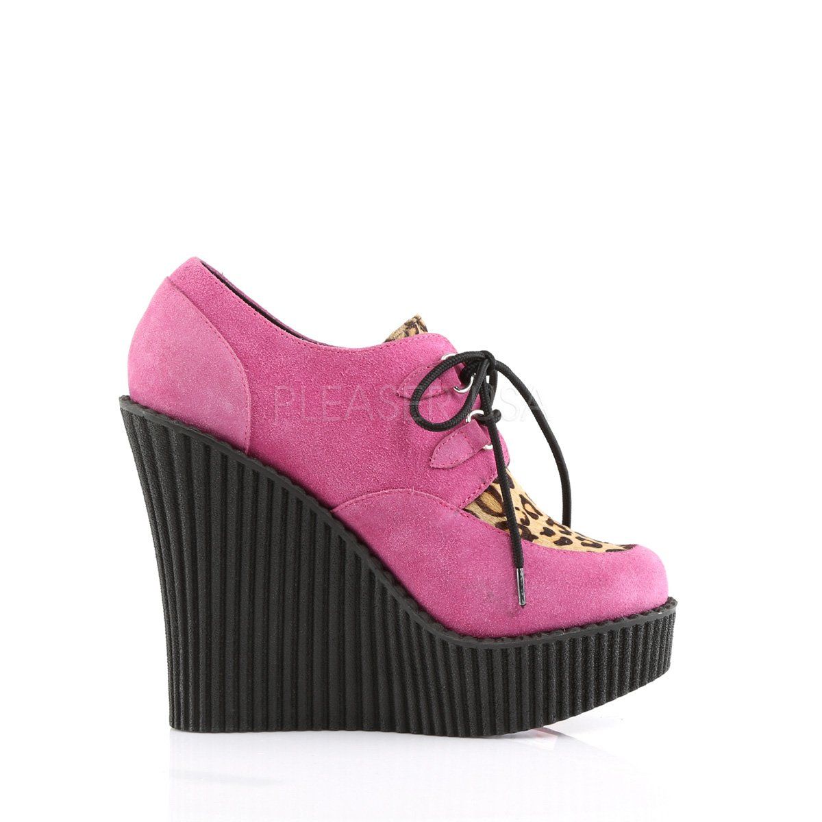 CREEPER-304 Hot Pink Suede-Leatheropard Print Creeper Demonia