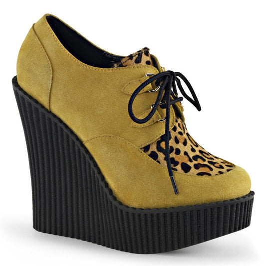 CREEPER-304 Mustard Suede-Leatheropard Print Creeper Demonia