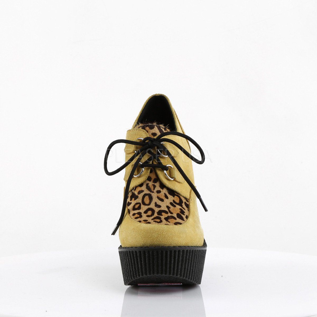 CREEPER-304 Mustard Suede-Leatheropard Print Creeper Demonia