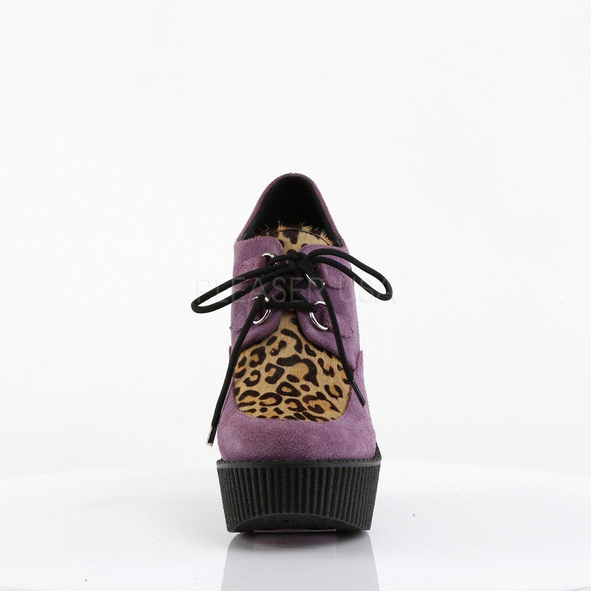 CREEPER-304 Purple Suede-Leatheropard Print Creeper Demonia