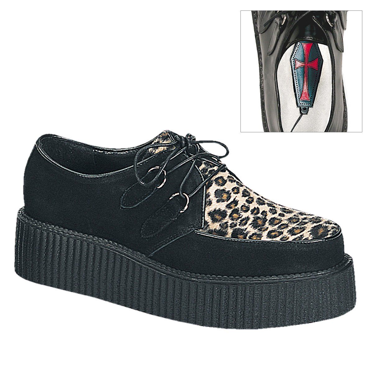 CREEPER-400 Black Suede-Cheetah Fur Creeper Demonia