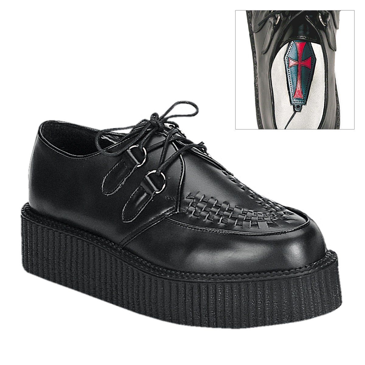 CREEPER-402 Black Leather Creeper Demonia