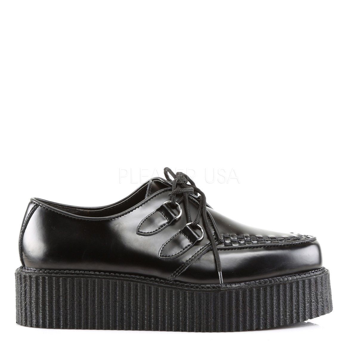 CREEPER-402 Black Leather Creeper Demonia